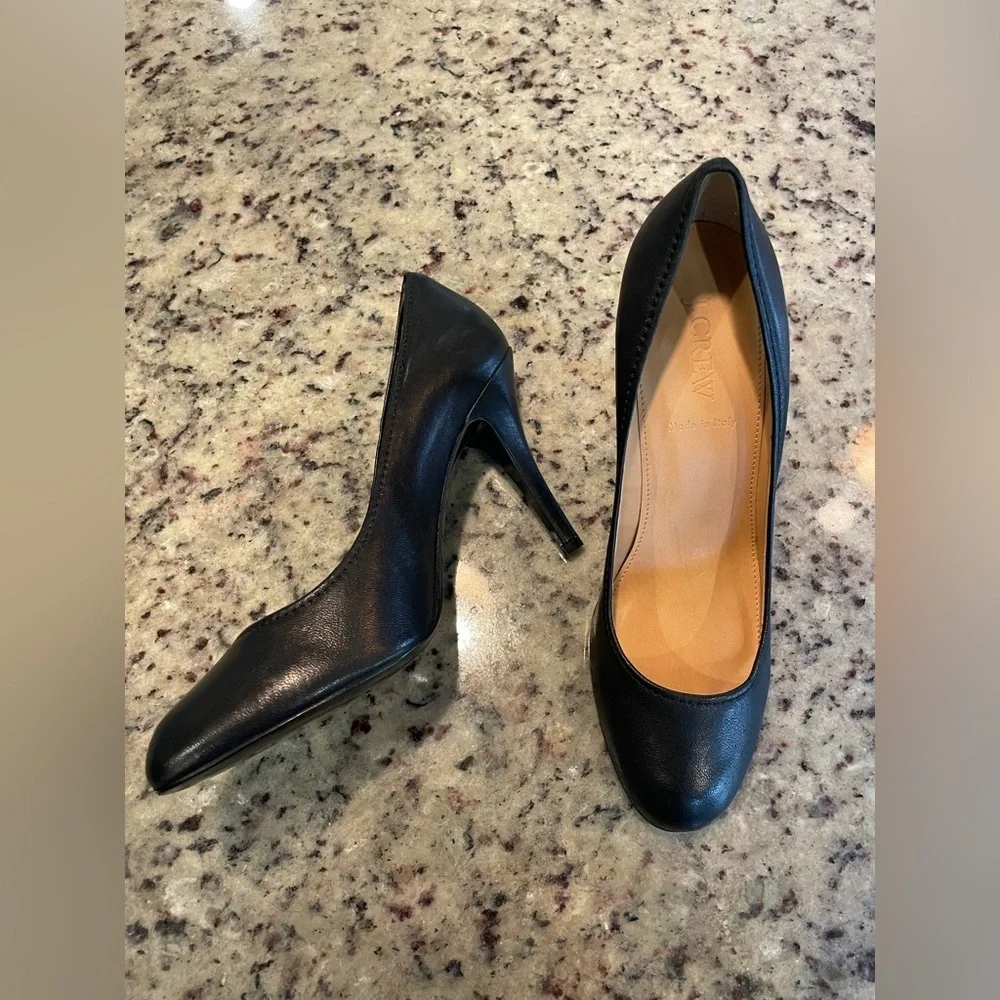 New J. Crew Mona Italian Black Leather Heels size 8.5 retail $198